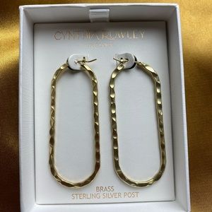 Cynthia Rawley Gold Oval Shaped Earrings Brass with Sterling Silver Post